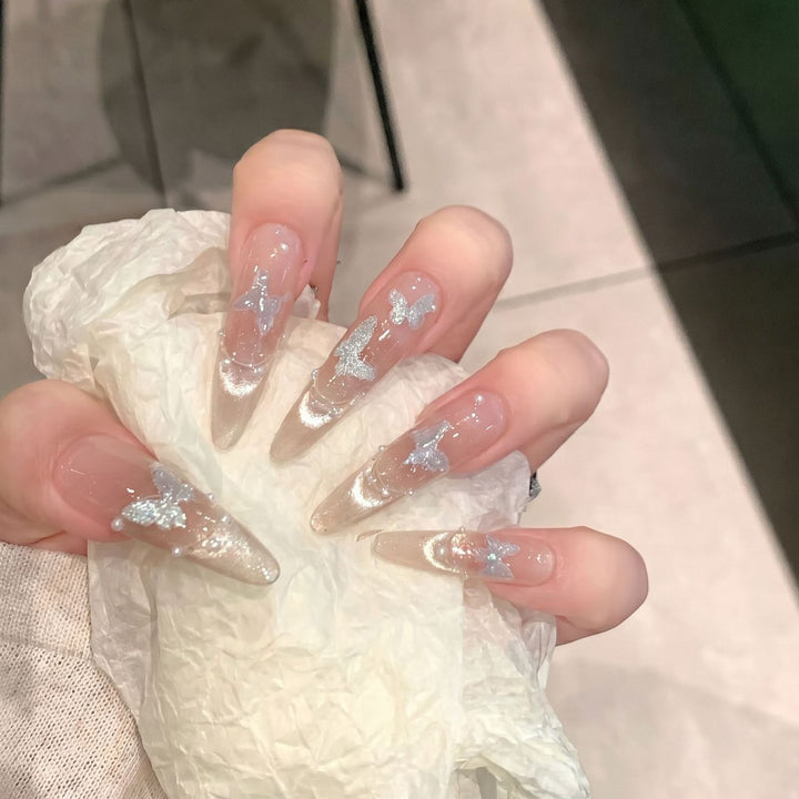 Artistic Stiletto Press-On Nail Set with Butterfly Design Kalsten