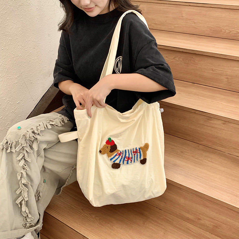 Playful Dachshund Embroidered Tote Bag