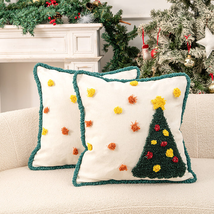 Holiday Tufted Chenille Square Throw Pillow with Raised Tree Motif and Hidden Zipper