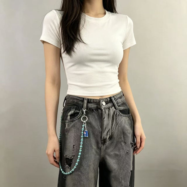 Cropped T-Shirt with Trendy Chain Pendant Kalsten