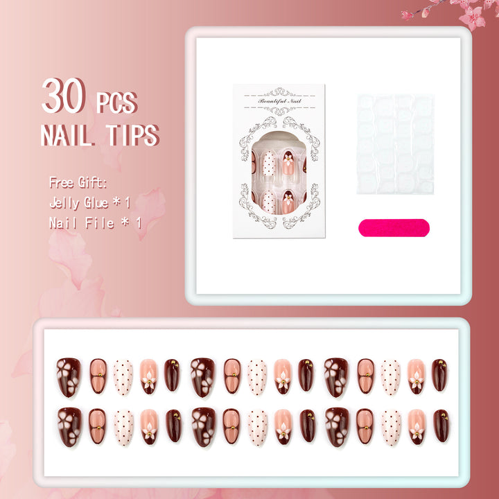Decorative Press-On Nail Art Set with Floral Accents