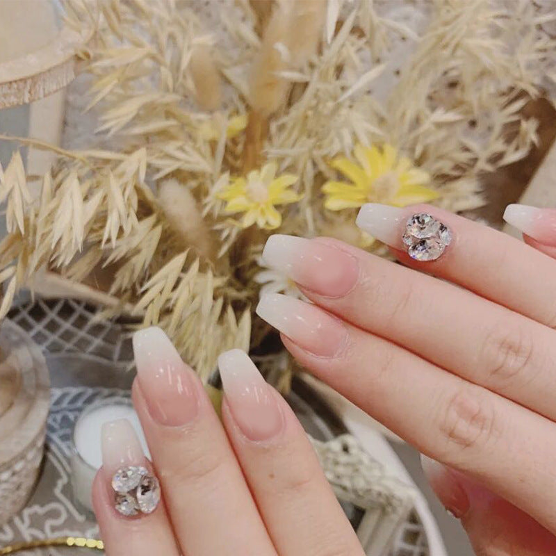 Elegant Press-On Nails Set with Crystal Accents