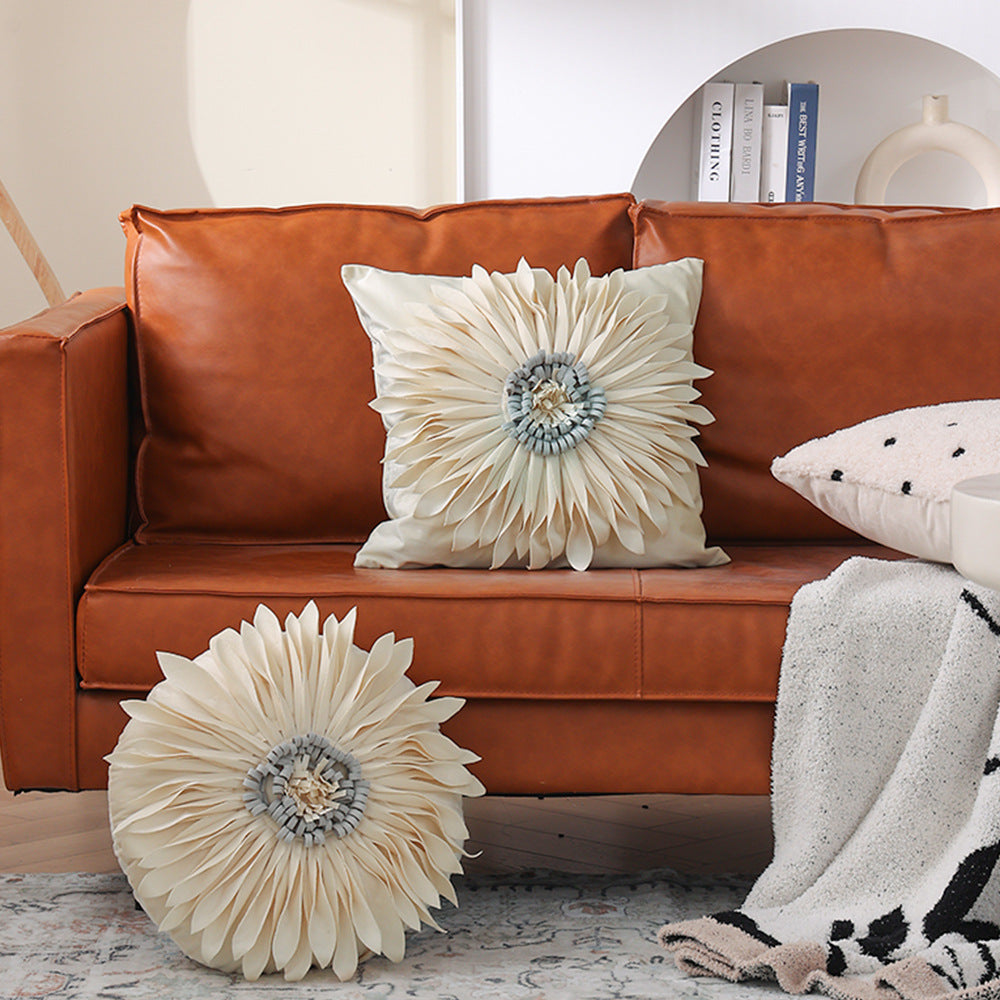 Decorative flower cushion with 3D flower applique