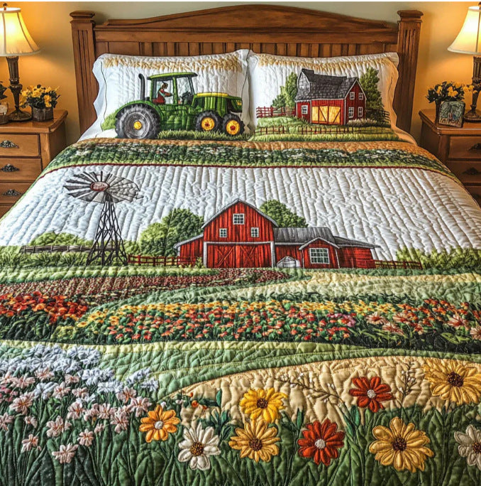 Quilted Tree Of Life Comforter Set With Embroidered Jacquard Cover And Matching Shams
