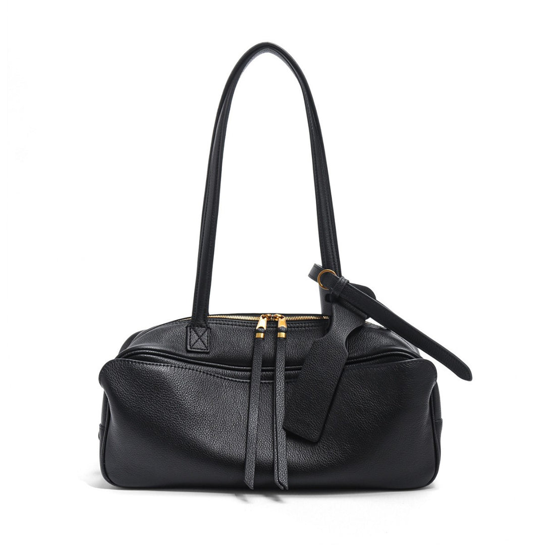 Compact Rectangular Pebbled Shoulder Satchel with Top-Zip and Detachable Strap