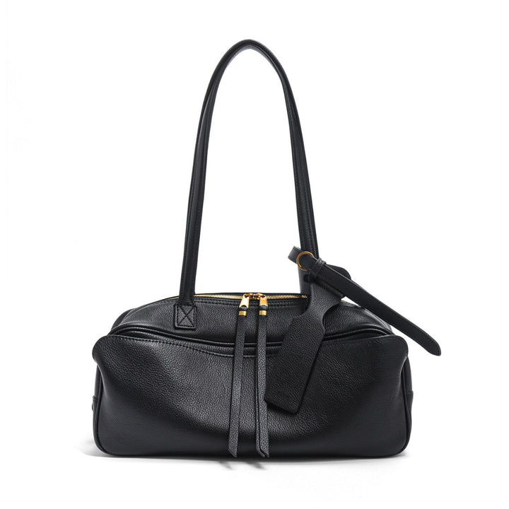 Compact Rectangular Pebbled Shoulder Satchel with Top-Zip and Detachable Strap