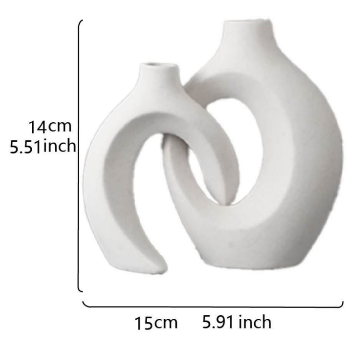 Modern Sculptural Hollow-Ring Ceramic Tabletop Vase Set With Minimalist Asymmetrical Silhouette