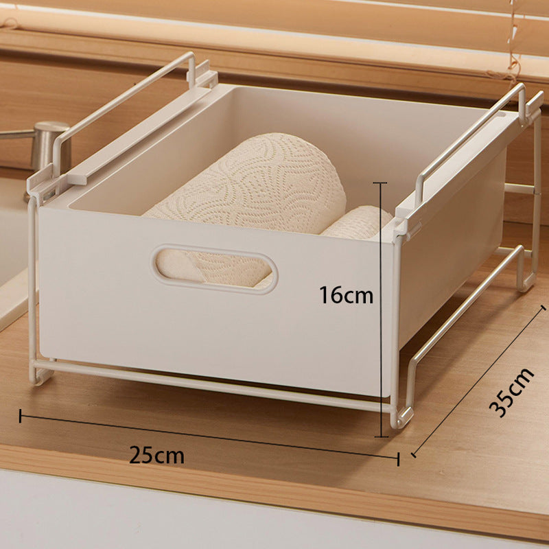 Kitchen storage box and sink organizer with adjustable frame