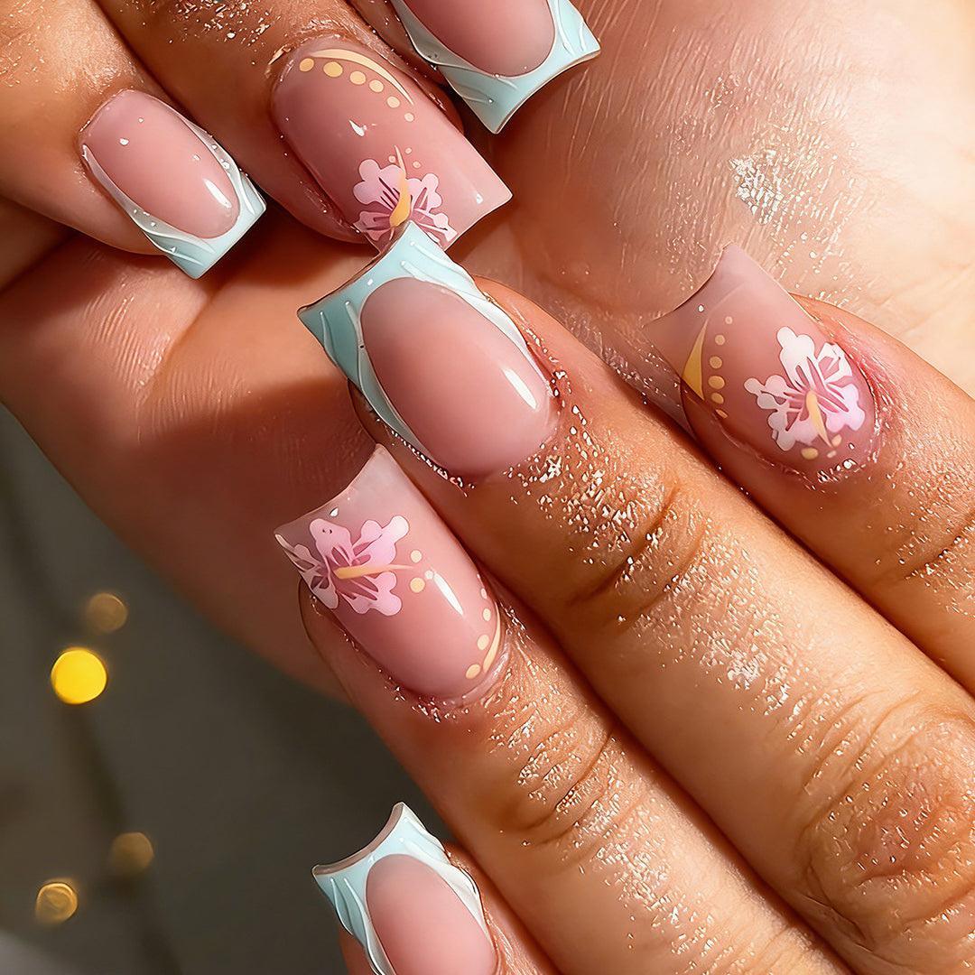 Artificial nail set with floral motifs and shiny accents Kalsten
