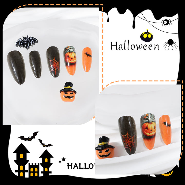 Halloween Artificial Nail Set with Creative Ghost and Pumpkin Designs Kalsten
