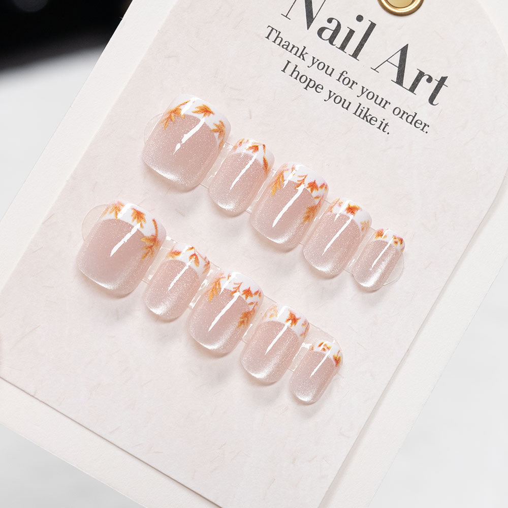 Autumn-Inspired Floral Press-On Nail Art
