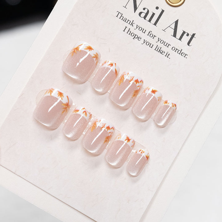 Autumn-Inspired Floral Press-On Nail Art