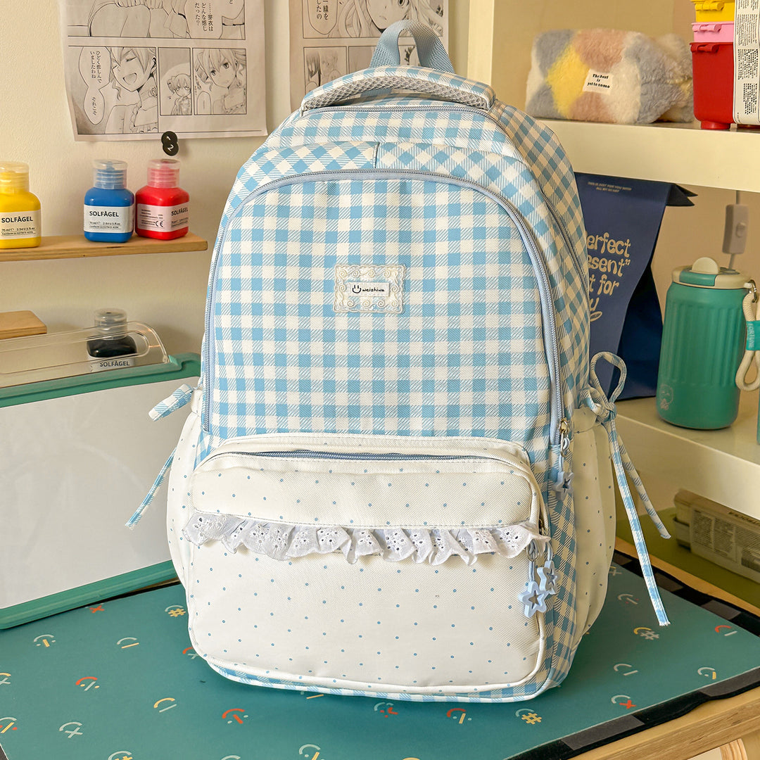 Playful Gingham Patterned School Backpack Kalsten