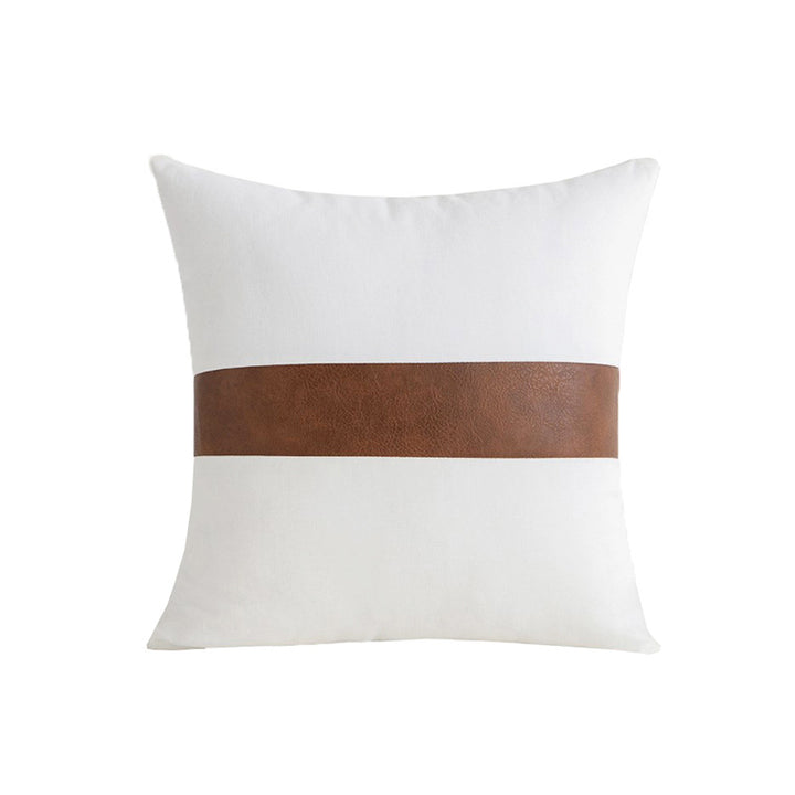 Decorative Leather-Accent Throw Pillow with Canvas Panel and Hidden Zipper