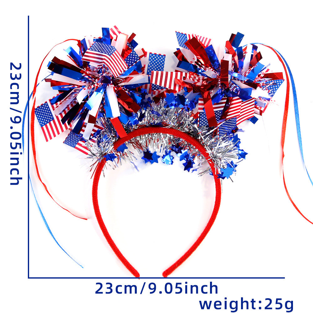 Unisex nan festive patriotic tinsel pompom headband with star garland and ribbon streamers Kalsten