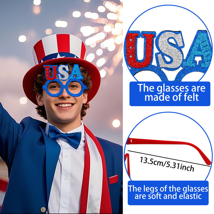 Unisex nan party glasses with USA glitter attachment and round frame Kalsten