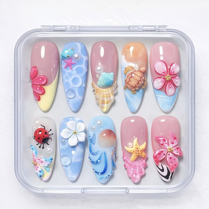 Ocean-Inspired Decorative Press-On Nail Art Set