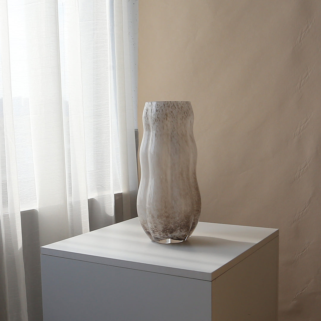Handblown Textured Decorative Glass Vase with Organic Curved Silhouette Kalsten