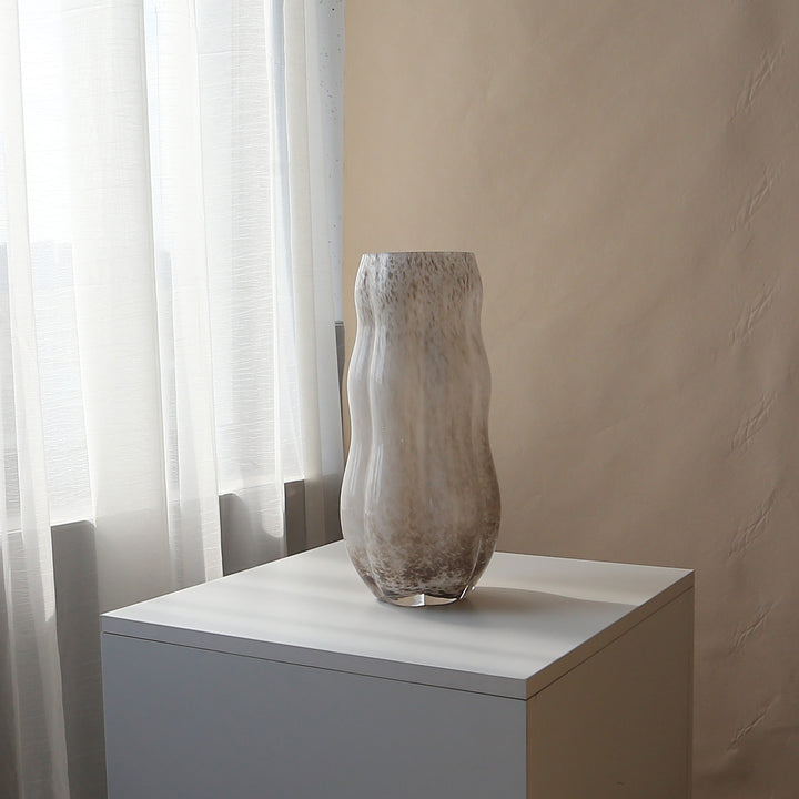 Handblown Textured Decorative Glass Vase with Organic Curved Silhouette Kalsten