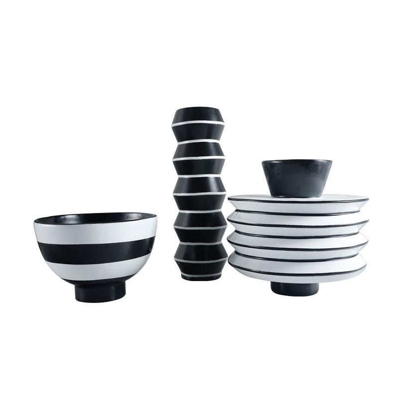 Decorative Serving Bowl with Modern Stripe Design