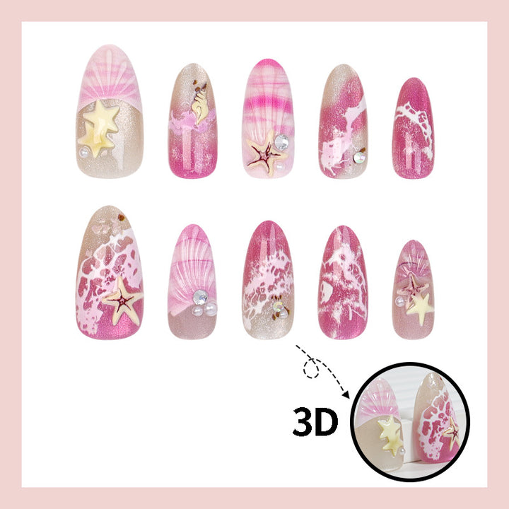 Artificial nail set with maritime shell and star pattern Kalsten