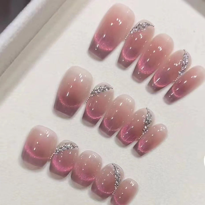 Rhinestone-Embellished Gradient Press-On Nails