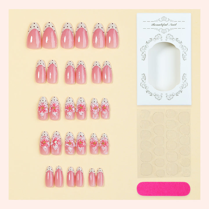 Artificial nail set with delicate flower and glitter pattern Kalsten
