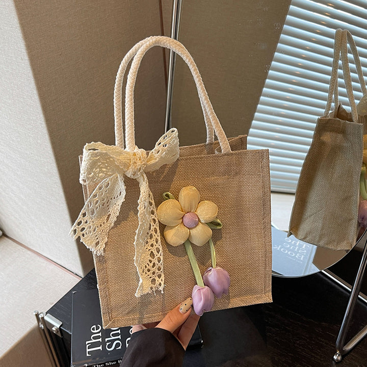 Floral Accent Handcrafted Tote Bag
