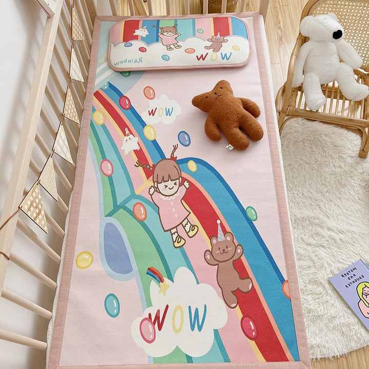 Padded baby crib mattress with good night print, non-slip bottom and wipeable cover