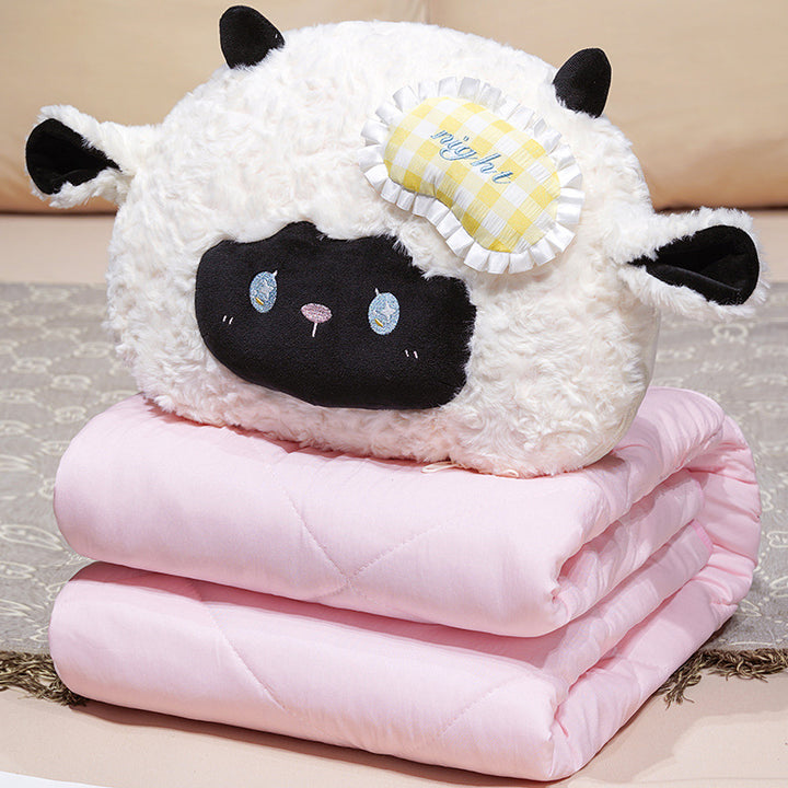 Cozy children's bed set with plush lamb pillow and quilted cotton blanket
