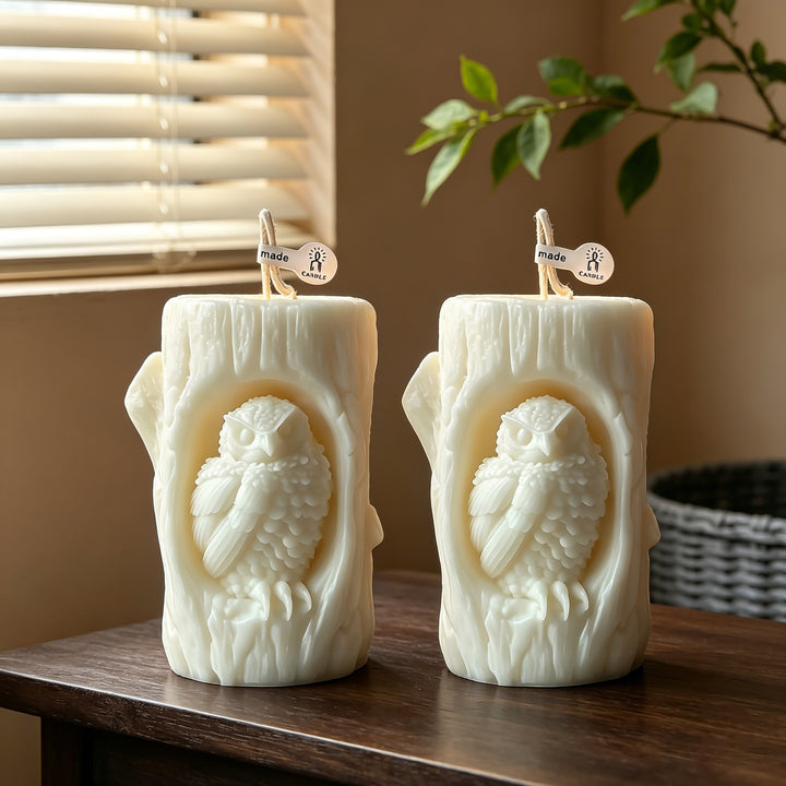 Owl Carved Candle Holder