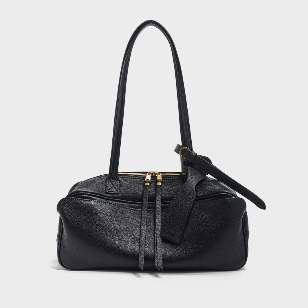 Compact Rectangular Pebbled Shoulder Satchel with Top-Zip and Detachable Strap