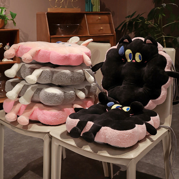 Plush seat cushion in cat shape with extra soft padding and seat cover