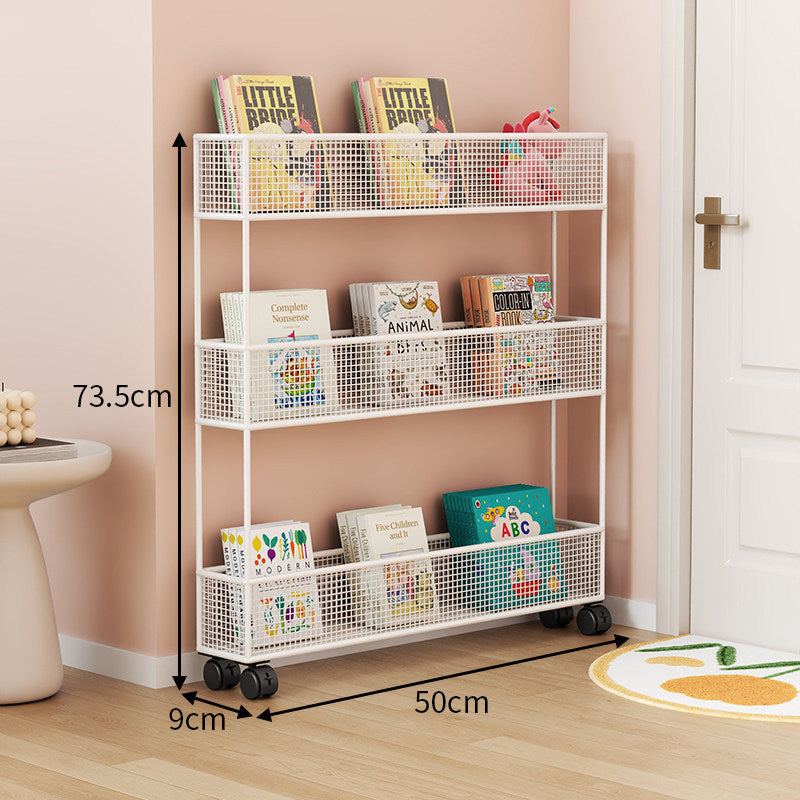 Industrial Metal Mesh Four-Tier Narrow Bookshelf Organizer