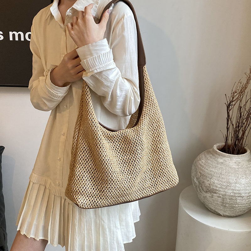Handwoven Straw Hobo Bag