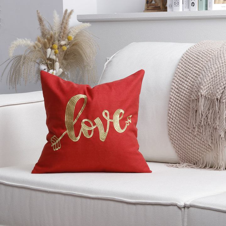 Plush Heart Appliqué Tassel Corner Decorative Throw Pillow Cover