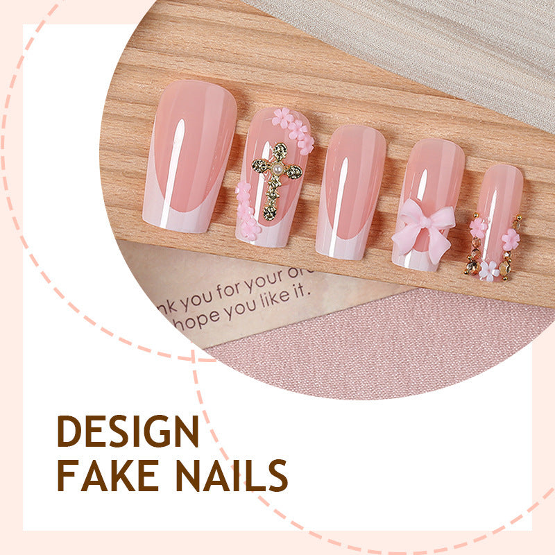 Artificial nail set with elegant bow and glitter elements Kalsten