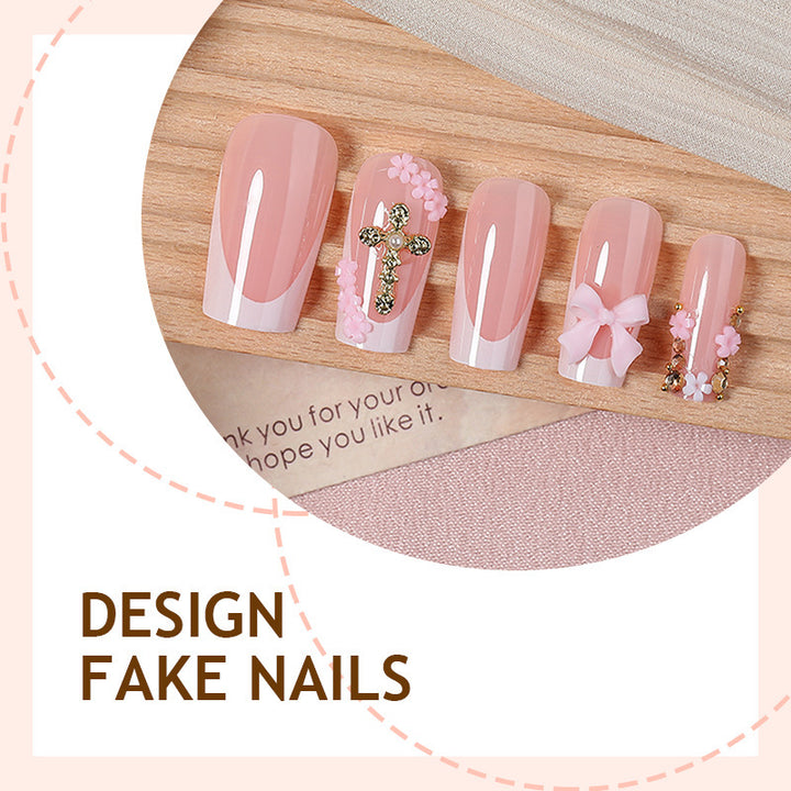 Artificial nail set with elegant bow and glitter elements Kalsten