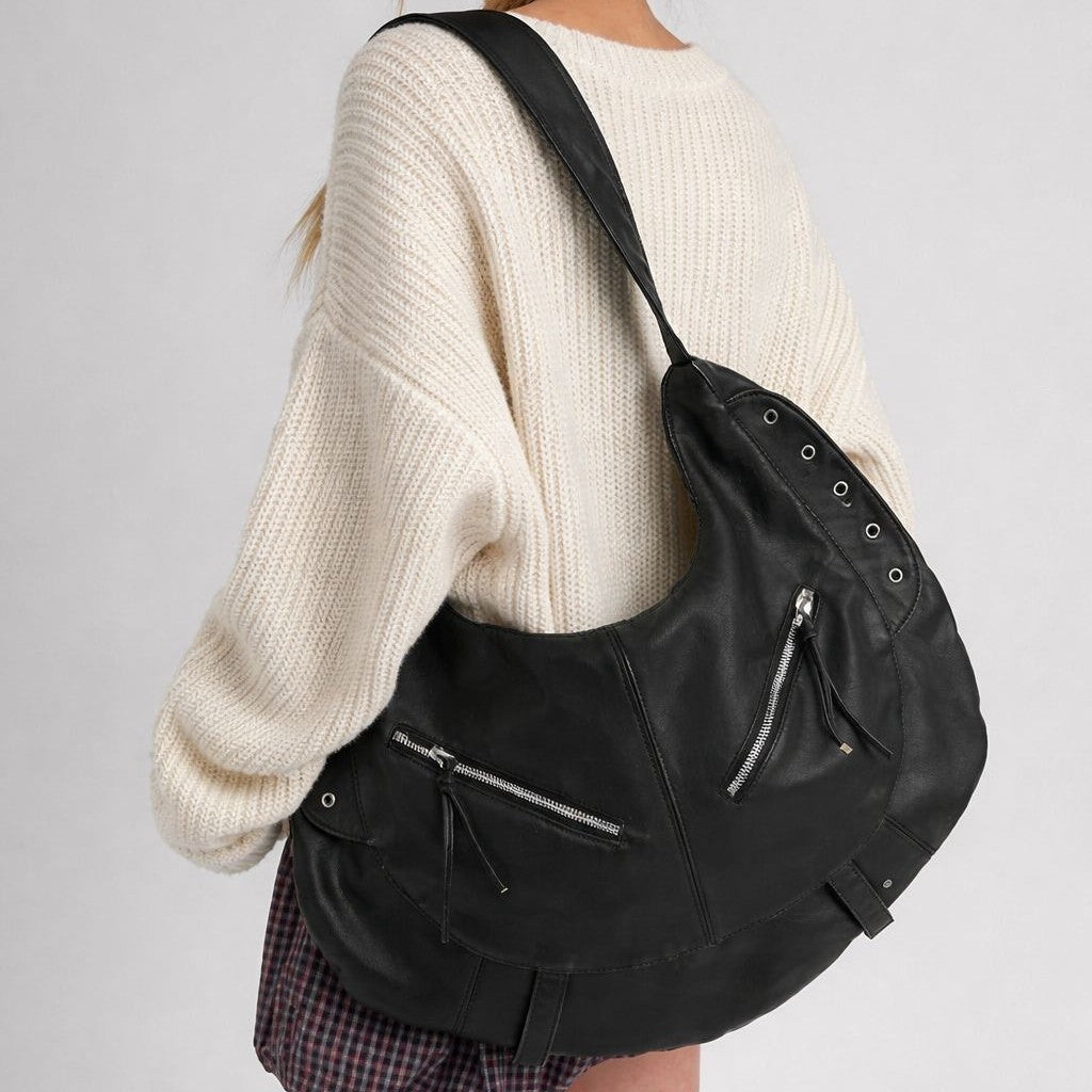 Multi-Pocket Slouchy Leather Hobo Bag
