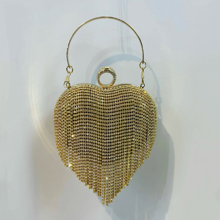 Heart-Shaped Rhinestone Evening Handbag