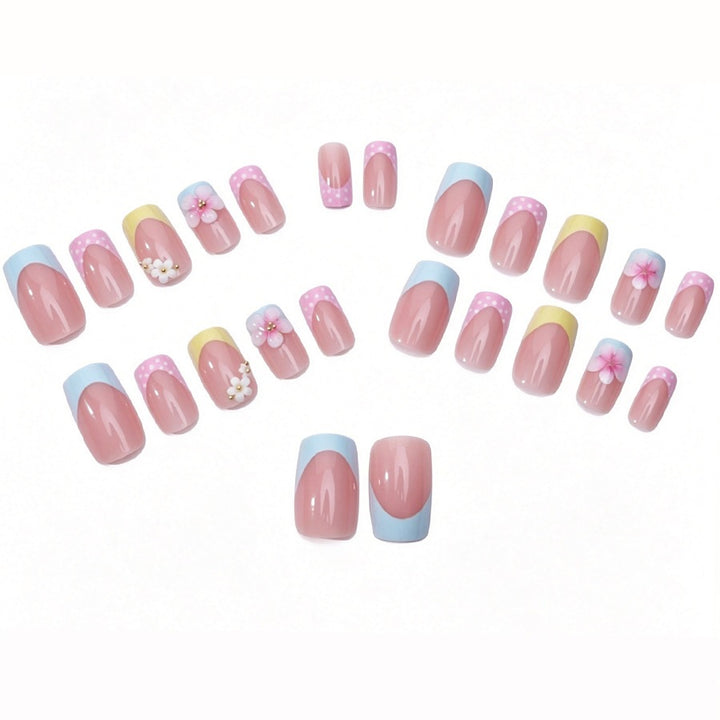 Acrylic nail set with floral accents and colorful tips Kalsten