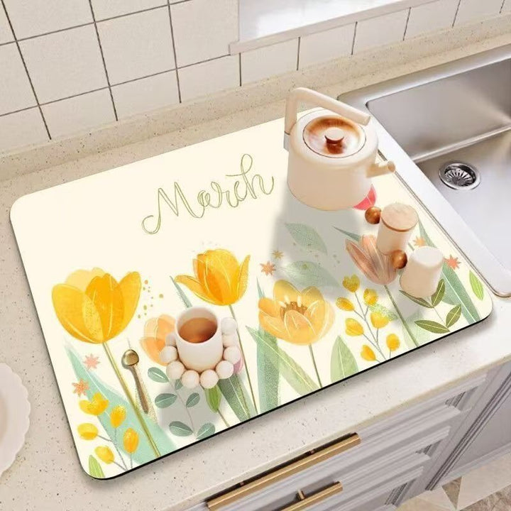 Decorative Floral Print Kitchen Counter Mat Kalsten