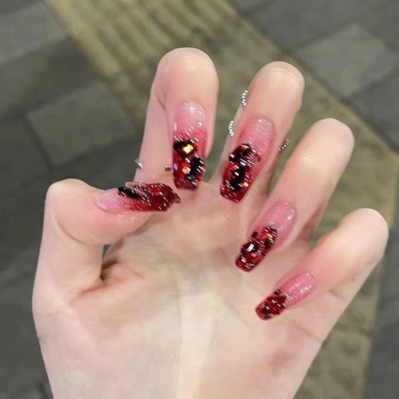 Glamorous Long Press-On Nail Tips with Glitter Accents
