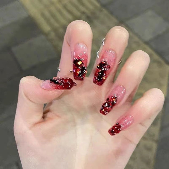 Glamorous Long Press-On Nail Tips with Glitter Accents