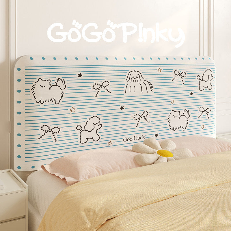 Padded Decorative Bed Headboard Slipcover with Cartoon Cat Stripe Panel