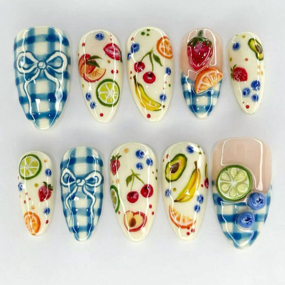 Artificial nails with fruity and checkered design Kalsten