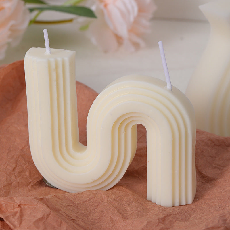 Ribbed Rectangular Pillar Candle with Vertical Fluted Texture