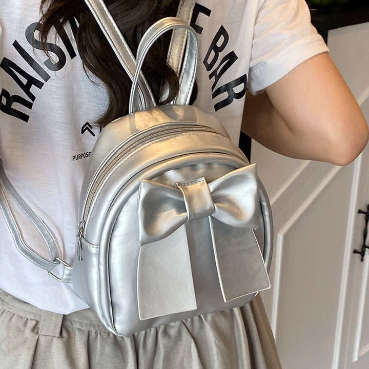 Bow-Accented Faux Leather Mini Backpack