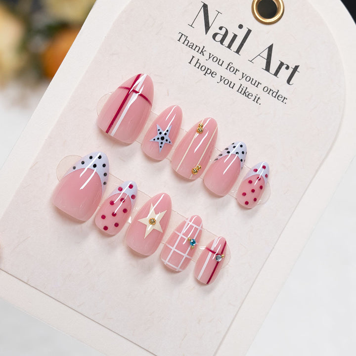 Decorative Artistic Press-On Nails with Star and Polka Dot Design