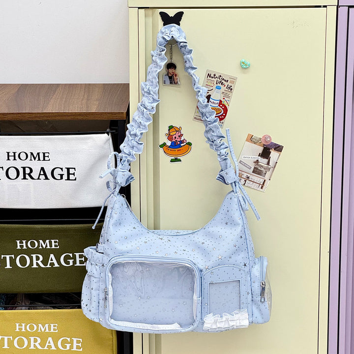 Star-Print Ruffle Strap Shoulder Bag Kalsten